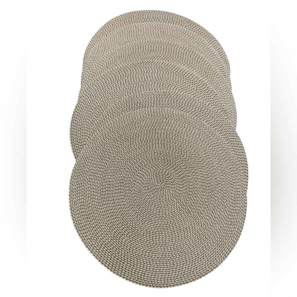 Deborah Rhodes New York 16” Nylon Braided Round Placemats Beige Set Of 6 “READ”